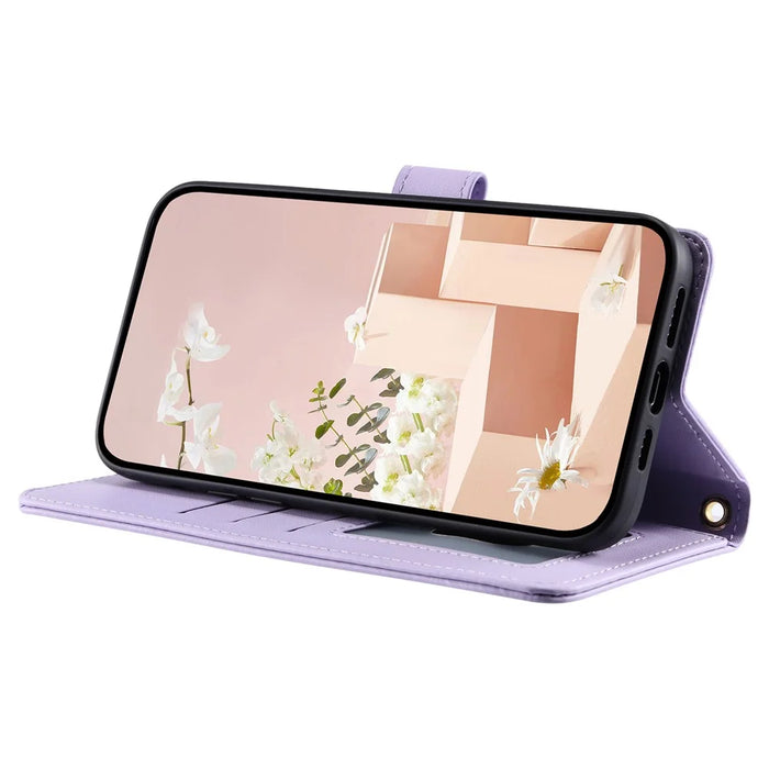 For iPhone 12 mini Leather Case Crossbody Phone Cover with 2 Straps - Purple - 4