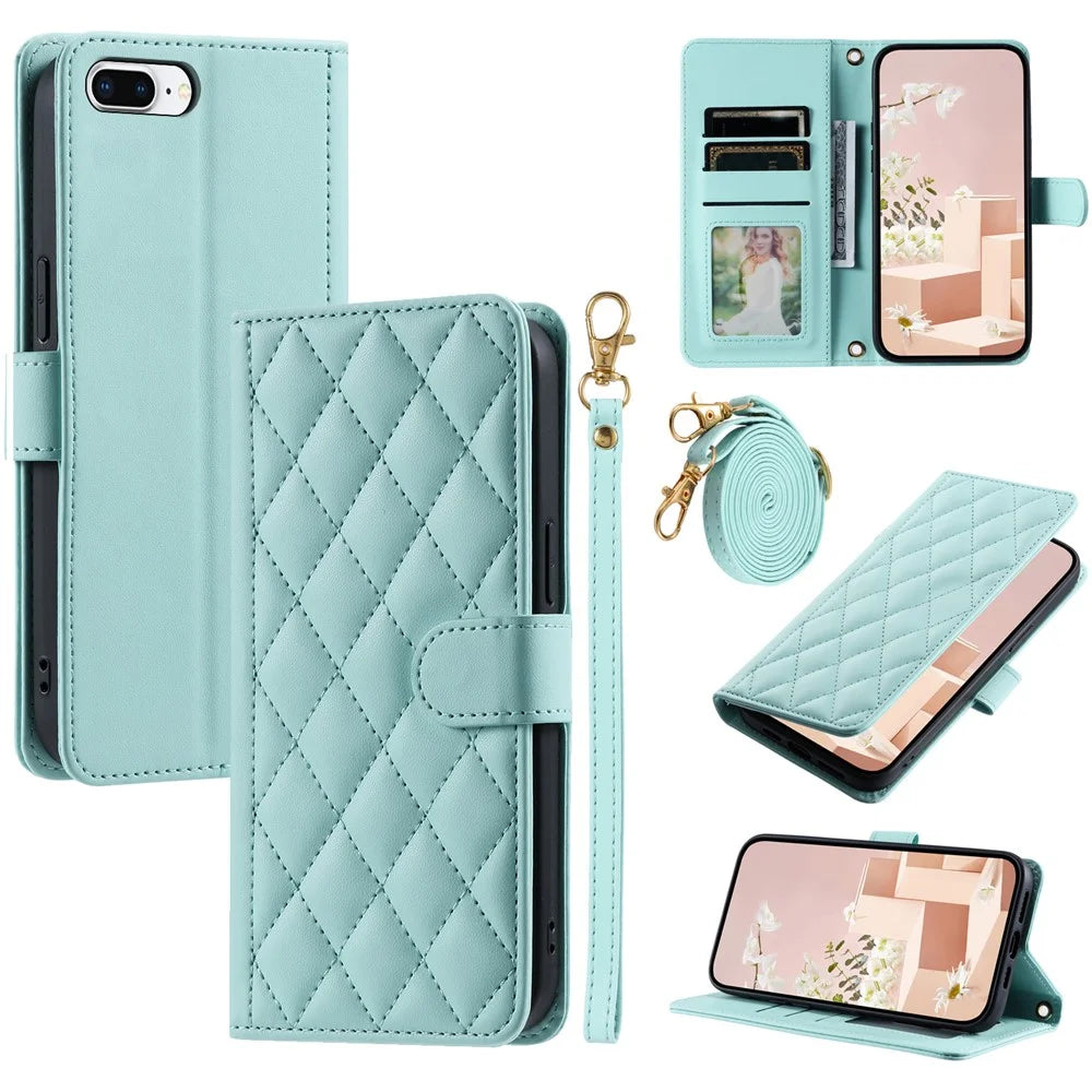 For iPhone 6 Plus / 6s Plus / 7 Plus / 8 Plus Case Wallet PU Leather Crossbody Phone Cover - Mint Green - 1