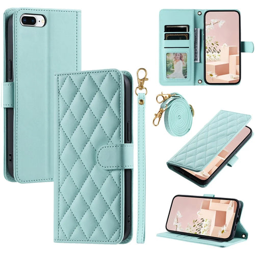 For iPhone 6 Plus / 6s Plus / 7 Plus / 8 Plus Case Wallet PU Leather Crossbody Phone Cover - Mint Green - 1
