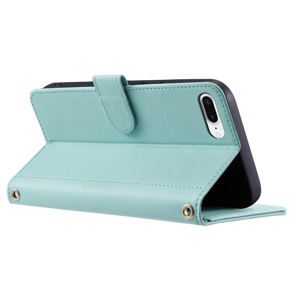For iPhone 6 Plus / 6s Plus / 7 Plus / 8 Plus Case Wallet PU Leather Crossbody Phone Cover - Mint Green - 3
