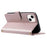 For iPhone 13 / 14 Leather Case with Straps Magnetic Clasp Wallet Phone Cover - Rose Gold - 3