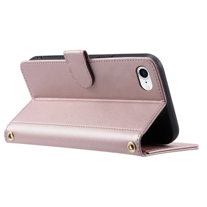 For iPhone 6 / 6s / 7 / 8 / SE (2020) / SE (2022) Case PU Leather Wallet Cover with 2 Straps - Rose Gold - 3