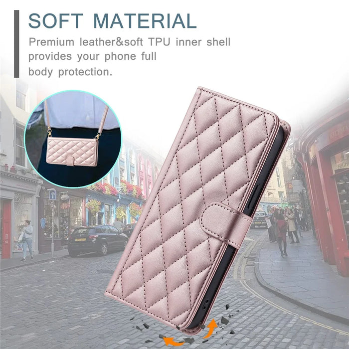 For iPhone 6 / 6s / 7 / 8 / SE (2020) / SE (2022) Case PU Leather Wallet Cover with 2 Straps - Rose Gold - 7