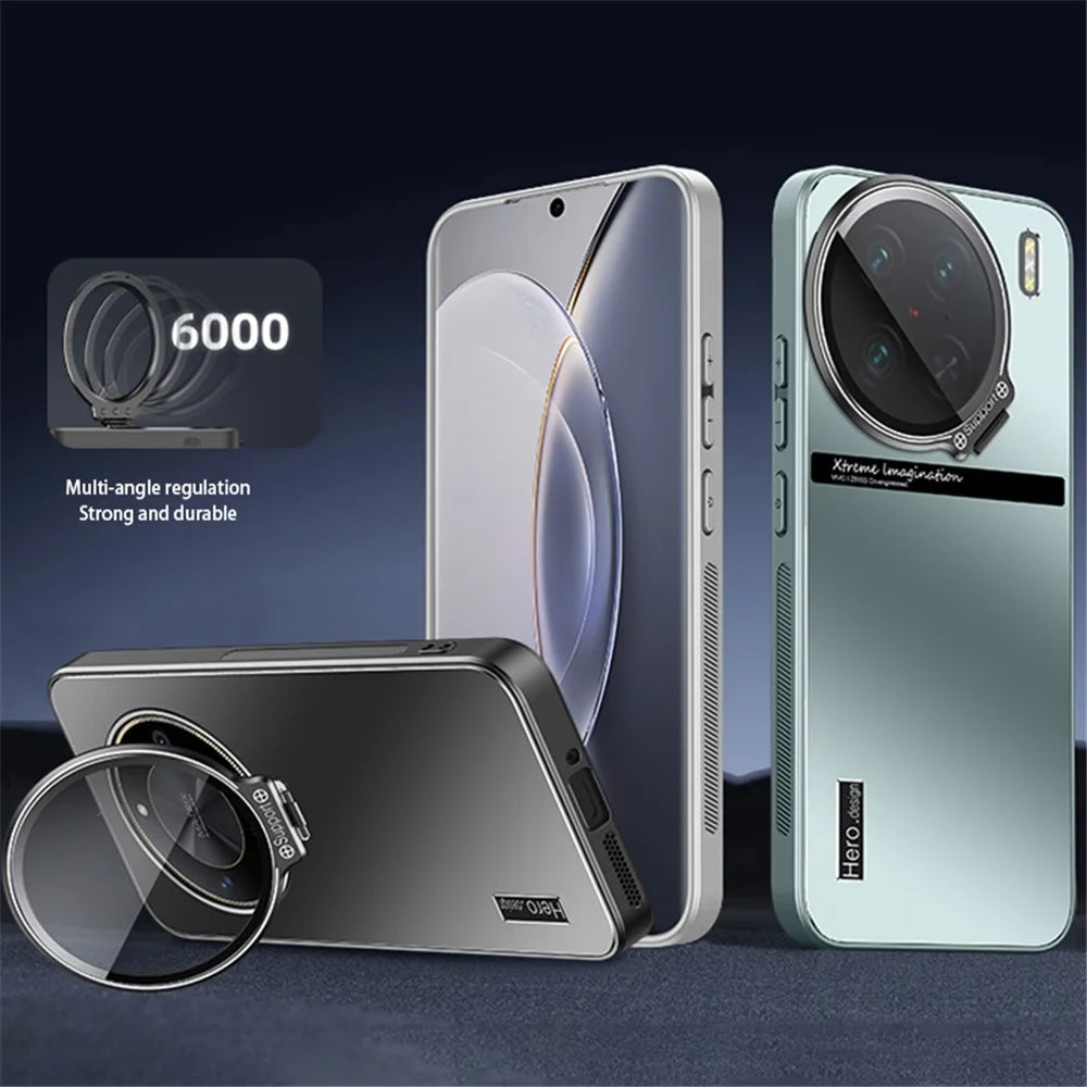 For vivo X90 5G / X90s 5G Case TPU+PC Lens Kickstand Cover with Anti-slip Strips - Cyan - 3