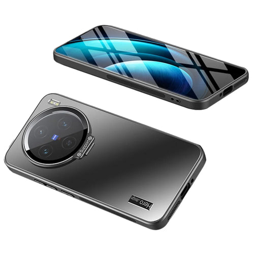 For vivo X100 5G Slim-Fit Case TPU+PC Phone Cover Zinc Alloy Kickstand Phone Shell - Black - 1
