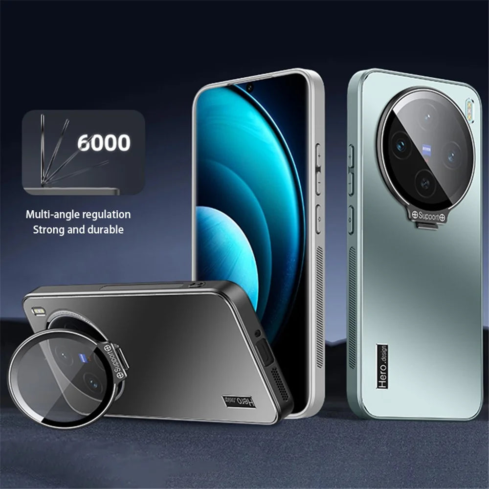 For vivo X100 5G Slim-Fit Case TPU+PC Phone Cover Zinc Alloy Kickstand Phone Shell - Black - 2