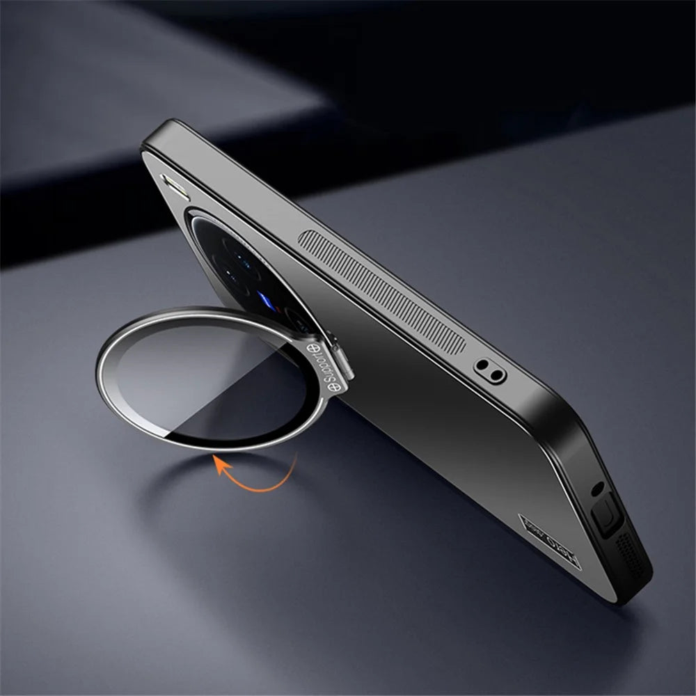 For vivo X100 5G Slim-Fit Case TPU+PC Phone Cover Zinc Alloy Kickstand Phone Shell - Black - 3