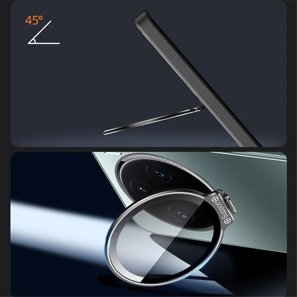 For vivo X100 5G Slim-Fit Case TPU+PC Phone Cover Zinc Alloy Kickstand Phone Shell - Black - 4