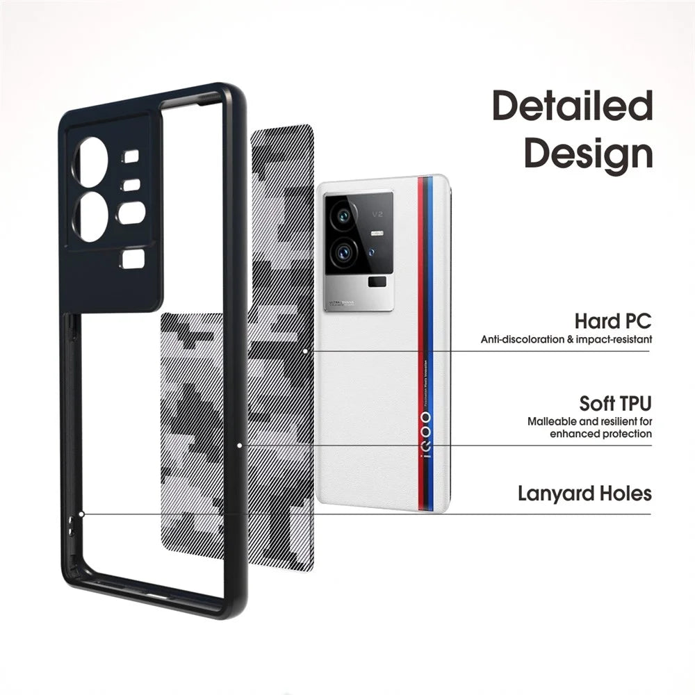 IBMRS For vivo iQOO 11 Pro 5G Case Impact Protection TPU+PC Phone Cover - Grid Camouflage - 2