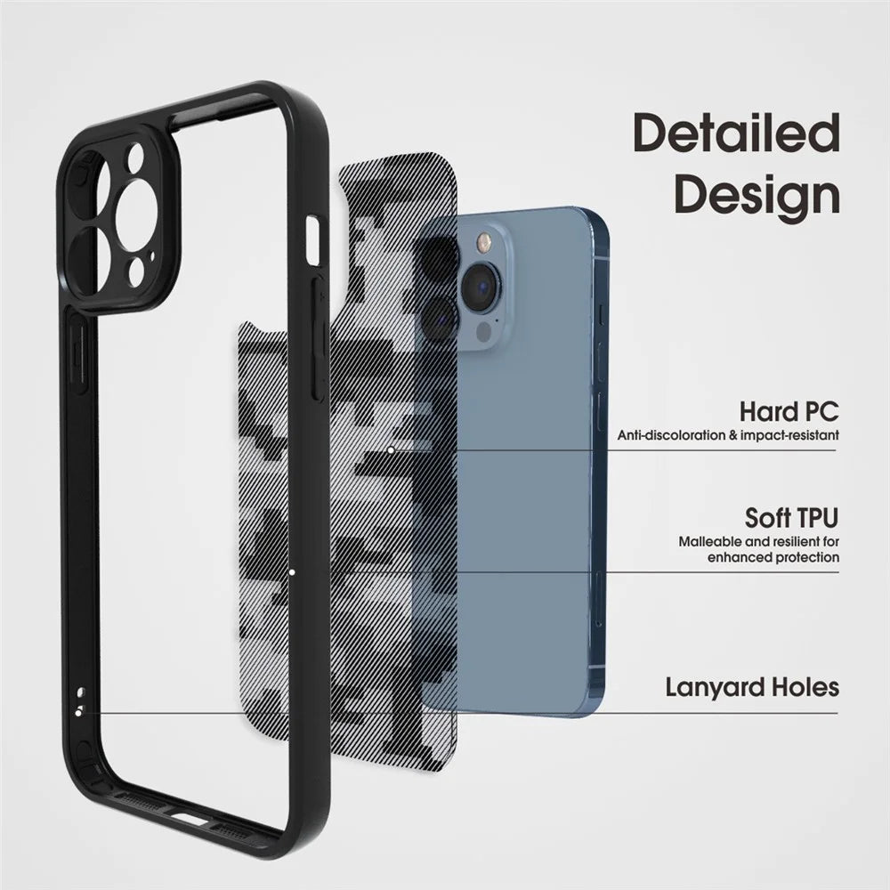 IBMRS For iPhone 12 Pro Phone Case TPU+PC Back Shockproof Cover - Grid Camouflage - 2
