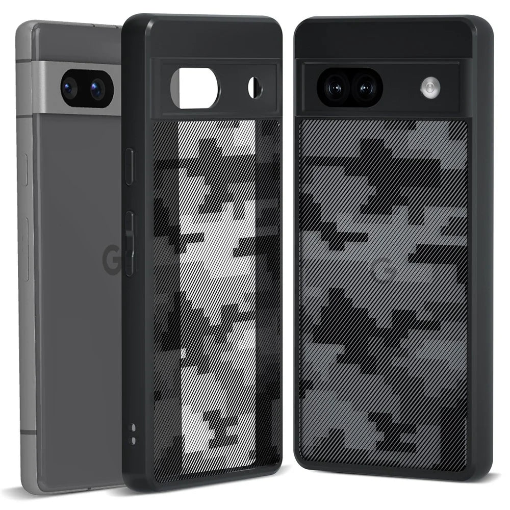 IBMRS Smartphone Cover for Google Pixel 7a Shockproof TPU+PC Phone Shell Case - Grid Camouflage - 1