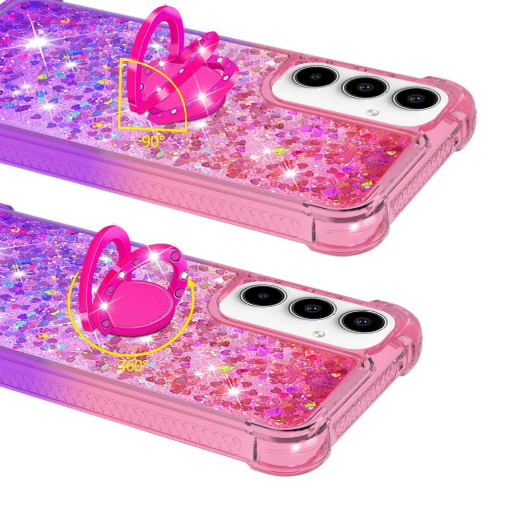 For Samsung Galaxy A35 5G TPU Case with Kickstand Gradiant Quicksand Shockproof Cover - Pink+Purple - 4