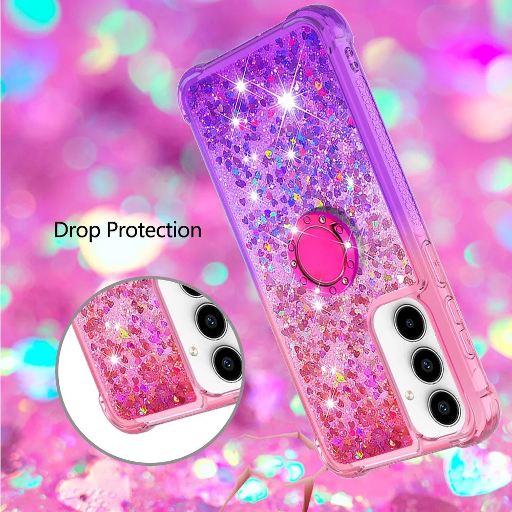 For Samsung Galaxy A35 5G TPU Case with Kickstand Gradiant Quicksand Shockproof Cover - Pink+Purple - 5