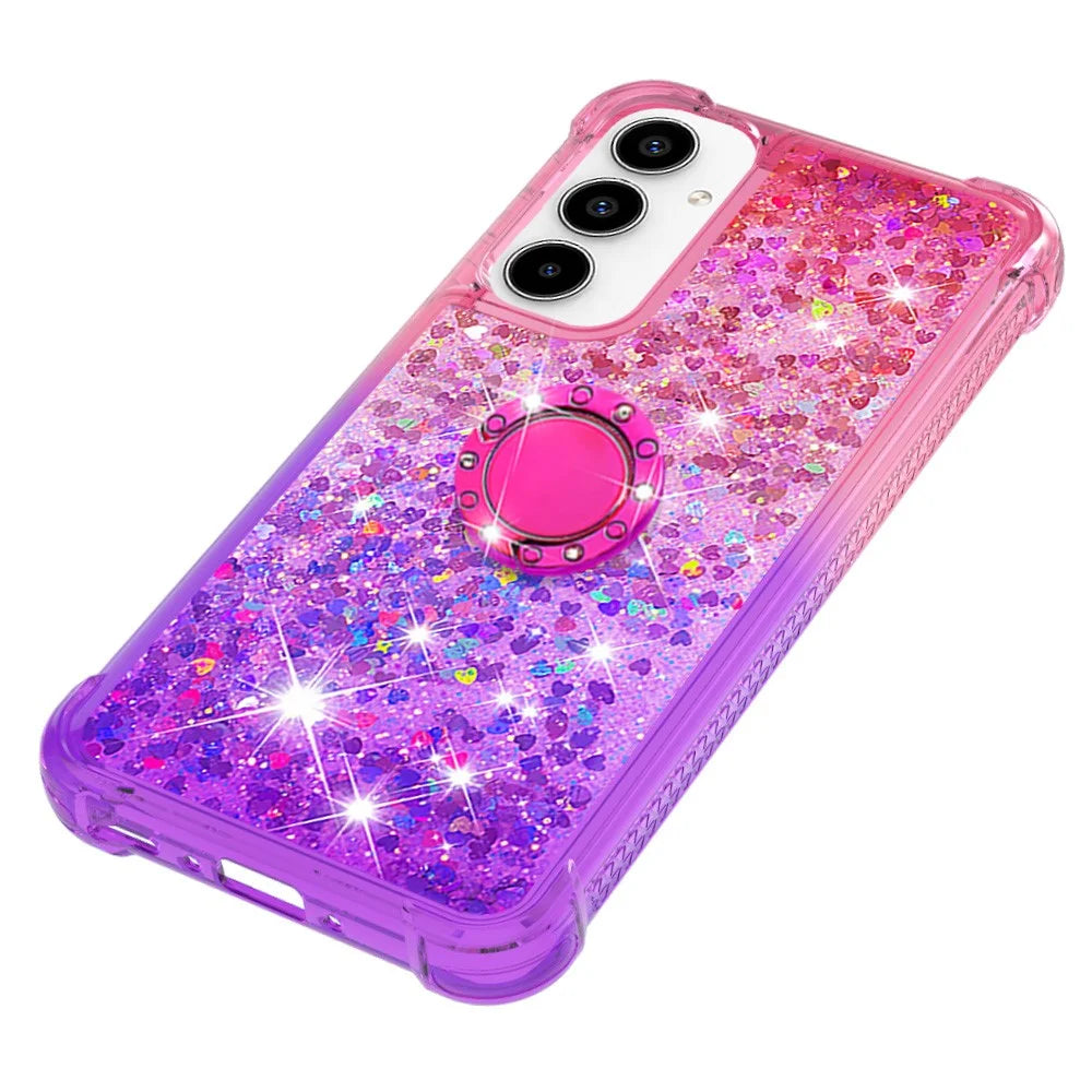 For Samsung Galaxy A35 5G TPU Case with Kickstand Gradiant Quicksand Shockproof Cover - Pink+Purple - 6