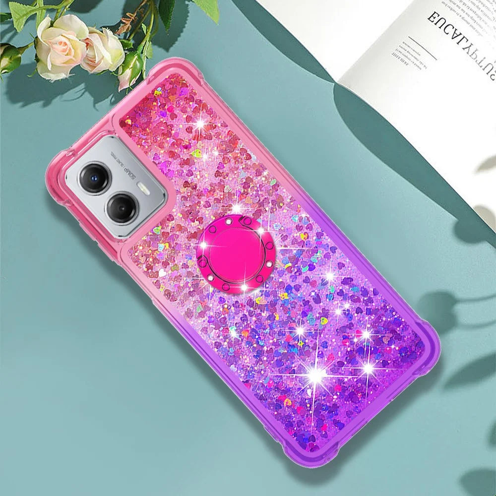 For Samsung Galaxy A35 5G TPU Case with Kickstand Gradiant Quicksand Shockproof Cover - Pink+Purple - 7