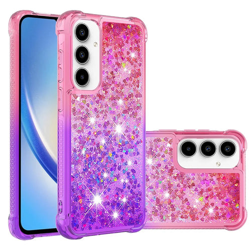 For Samsung Galaxy A35 5G TPU Case Gradient Quicksand Phone Back Cover - Pink+Purple - 1