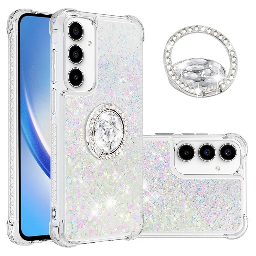 For Samsung Galaxy A35 5G TPU Case with Kickstand Quicksand Shockproof Cover - Laser / Hearts - 1
