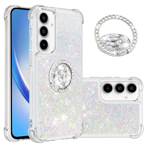 For Samsung Galaxy A35 5G TPU Case with Kickstand Quicksand Shockproof Cover - Laser / Hearts - 1