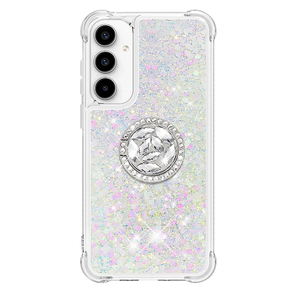 For Samsung Galaxy A35 5G TPU Case with Kickstand Quicksand Shockproof Cover - Laser / Hearts - 2