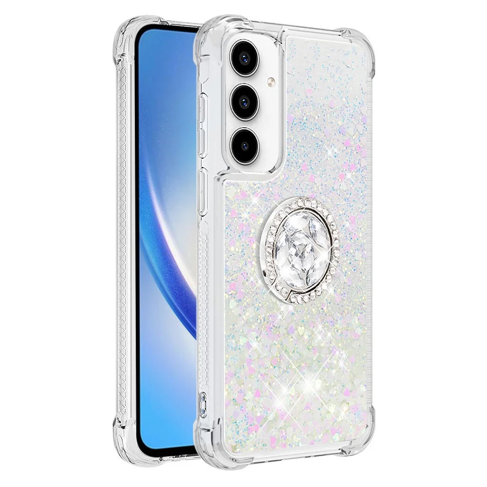 For Samsung Galaxy A35 5G TPU Case with Kickstand Quicksand Shockproof Cover - Laser / Hearts - 3