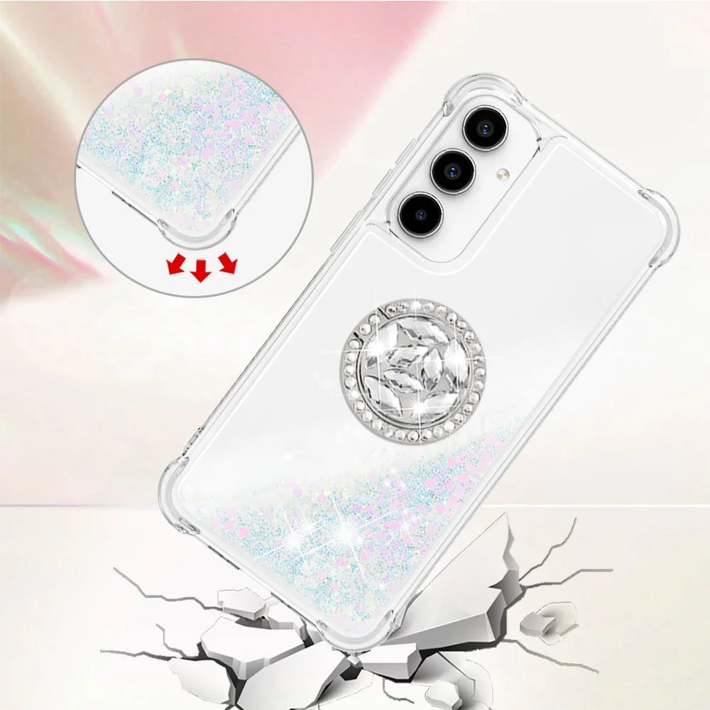 For Samsung Galaxy A35 5G TPU Case with Kickstand Quicksand Shockproof Cover - Laser / Hearts - 4