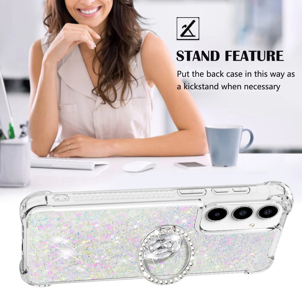 For Samsung Galaxy A35 5G TPU Case with Kickstand Quicksand Shockproof Cover - Laser / Hearts - 5
