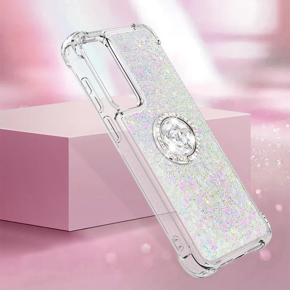 For Samsung Galaxy A35 5G TPU Case with Kickstand Quicksand Shockproof Cover - Laser / Hearts - 6