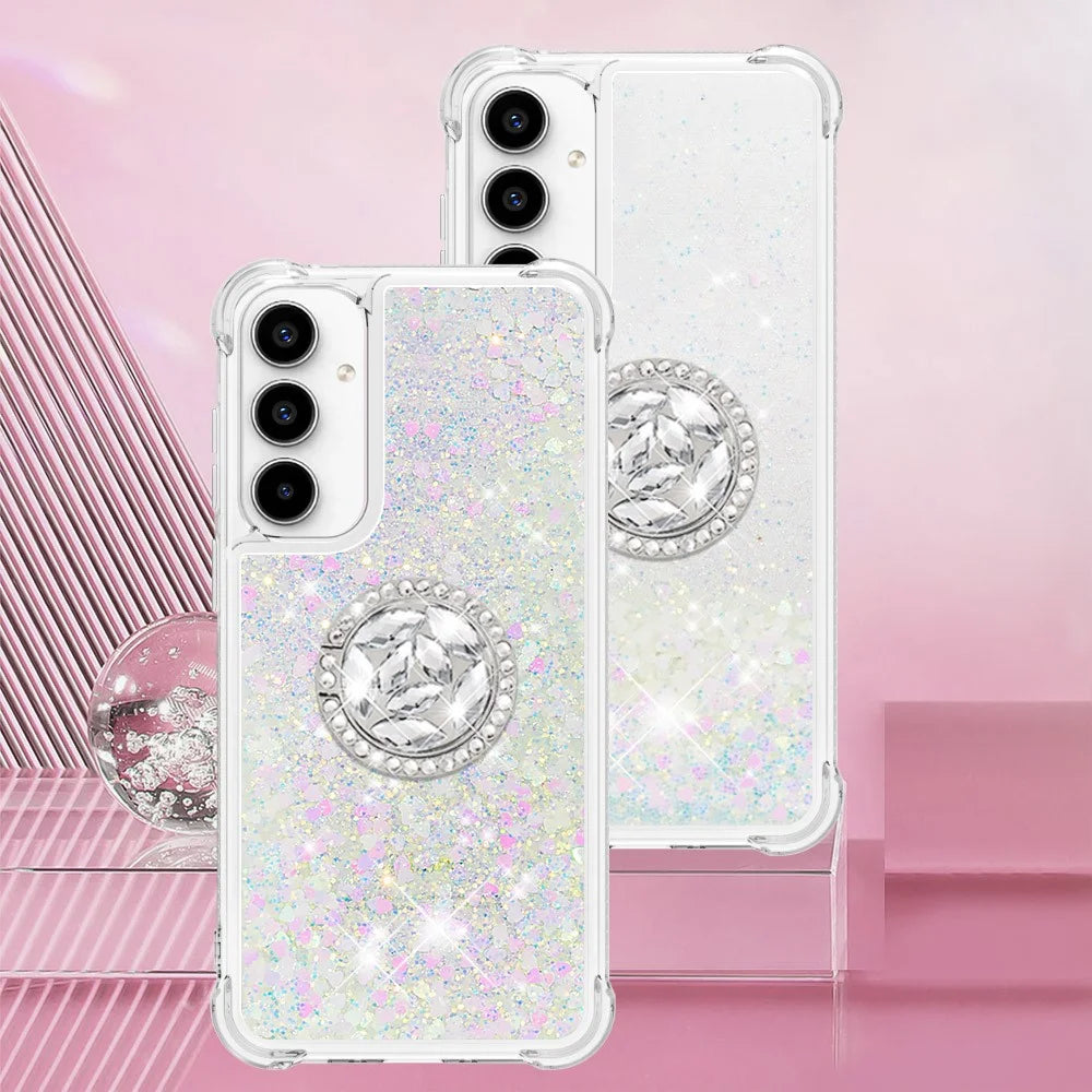 For Samsung Galaxy A35 5G TPU Case with Kickstand Quicksand Shockproof Cover - Laser / Hearts - 7