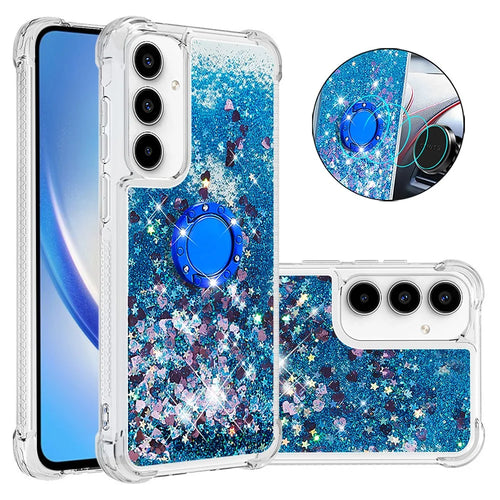 For Samsung Galaxy A55 5G TPU Case with Kickstand Quicksand Shockproof Cover - Blue / Hearts - 1