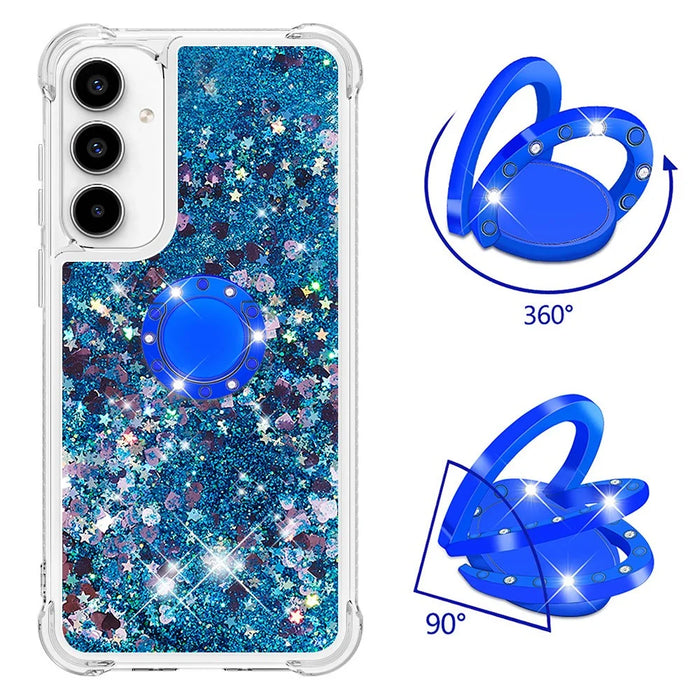 For Samsung Galaxy A55 5G TPU Case with Kickstand Quicksand Shockproof Cover - Blue / Hearts - 2