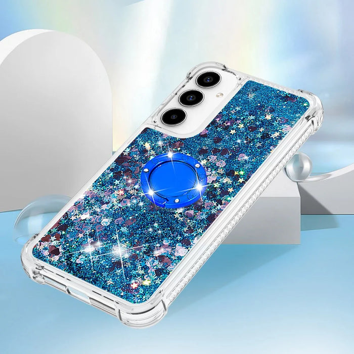 For Samsung Galaxy A55 5G TPU Case with Kickstand Quicksand Shockproof Cover - Blue / Hearts - 5