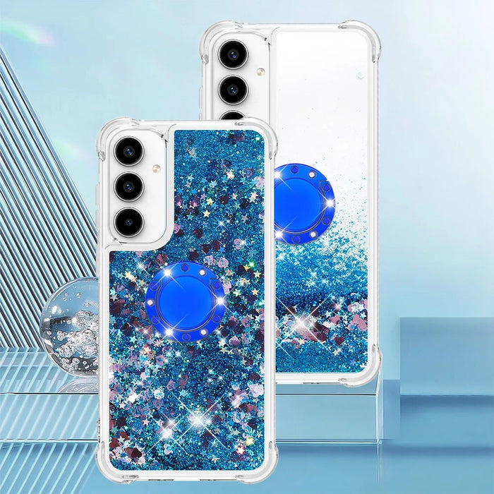 For Samsung Galaxy A55 5G TPU Case with Kickstand Quicksand Shockproof Cover - Blue / Hearts - 7