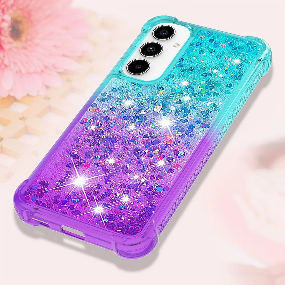 For Samsung Galaxy A55 5G TPU Case Gradient Quicksand Phone Back Cover - Sky Blue+Purple - 6