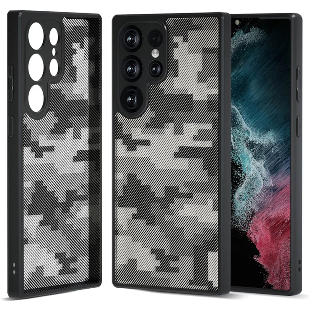 IBMRS For Samsung Galaxy S22 Ultra 5G Phone Case PC + TPU Anti-Fall Cover - Grid Camouflage - 1