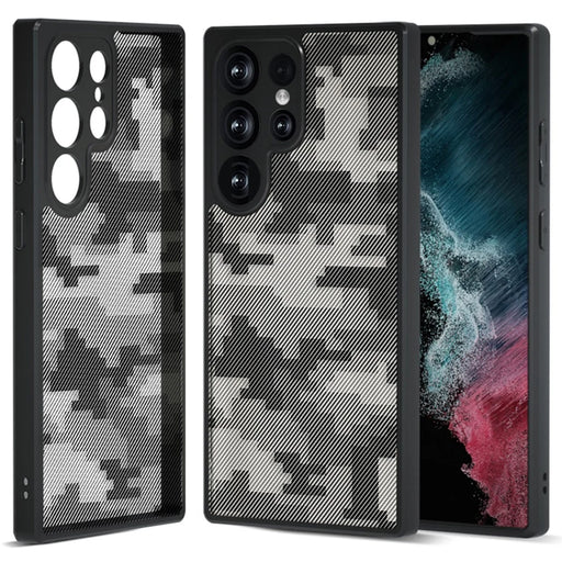 IBMRS For Samsung Galaxy S22 Ultra 5G Phone Case PC + TPU Anti-Fall Cover - Grid Camouflage - 1