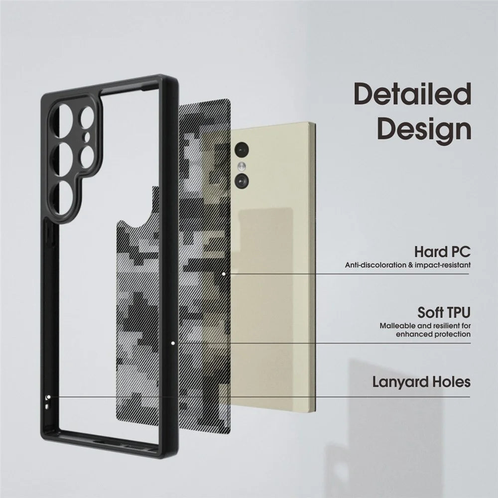 IBMRS For Samsung Galaxy S22 Ultra 5G Phone Case PC + TPU Anti-Fall Cover - Grid Camouflage - 2