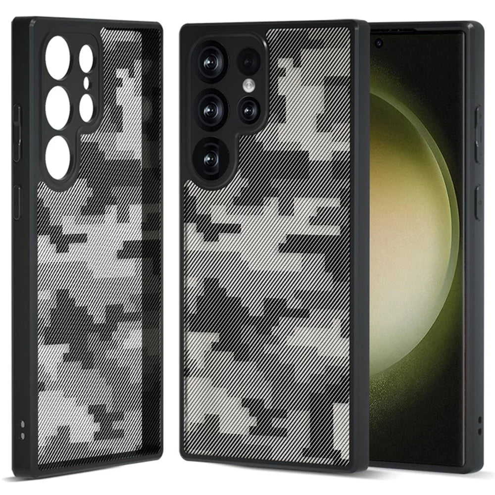 IBMRS For Samsung Galaxy S23 Ultra Case PC+TPU Phone Cover Lens Protection - Grid Camouflage - 1