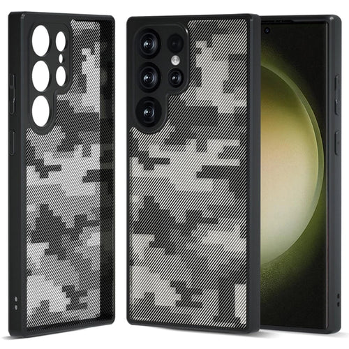 IBMRS For Samsung Galaxy S23 Ultra Case PC+TPU Phone Cover Lens Protection - Grid Camouflage - 1