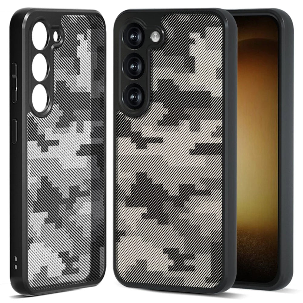 IBMRS For Samsung Galaxy S23 Case Hybrid PC+TPU Phone Cover Precise Camera Cutouts - Grid Camouflage - 1