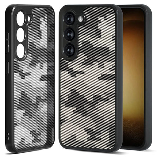 IBMRS For Samsung Galaxy S23 Case Hybrid PC+TPU Phone Cover Precise Camera Cutouts - Grid Camouflage - 1