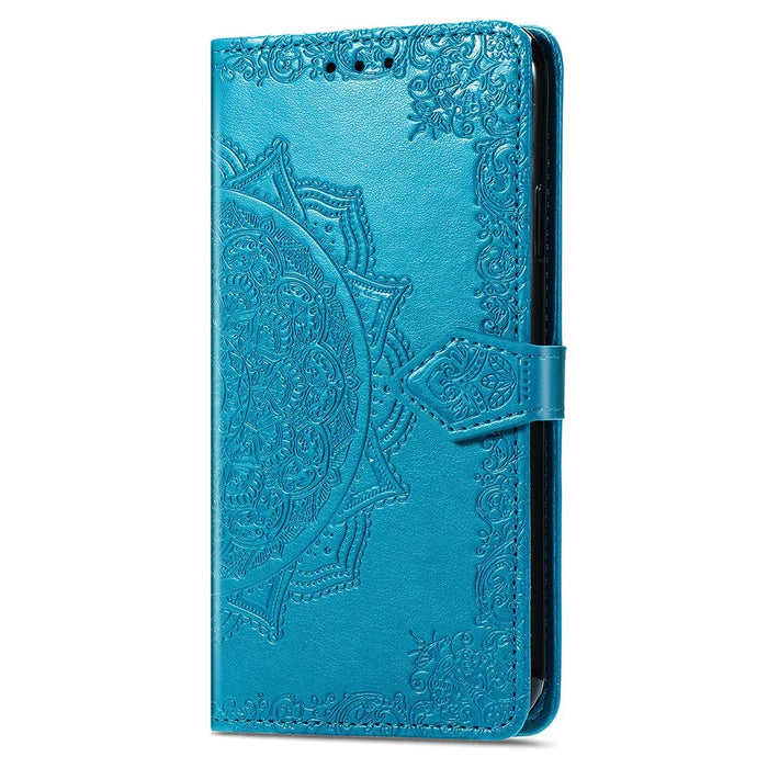 For Samsung Galaxy A15 4G /  A15 5G Case Leather Embossed Mandala Pattern Phone Cover - Blue - 5