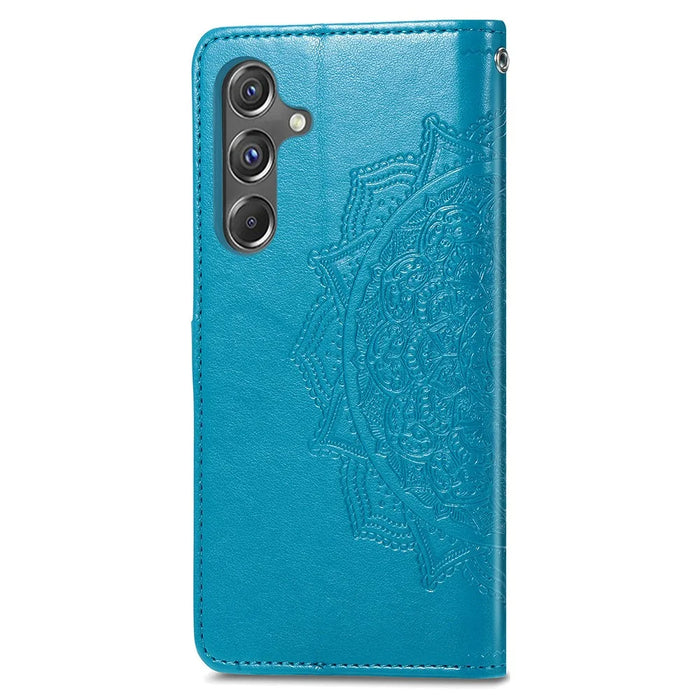 For Samsung Galaxy A15 4G /  A15 5G Case Leather Embossed Mandala Pattern Phone Cover - Blue - 6