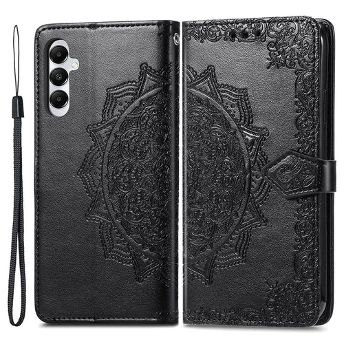 For Samsung Galaxy A05s 4G Magnetic Phone Case Embossed Mandala Pattern Cover - Black - 1