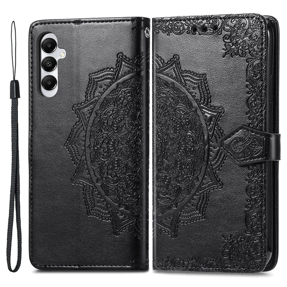 For Samsung Galaxy A05s 4G Magnetic Phone Case Embossed Mandala Pattern Cover - Black - 1