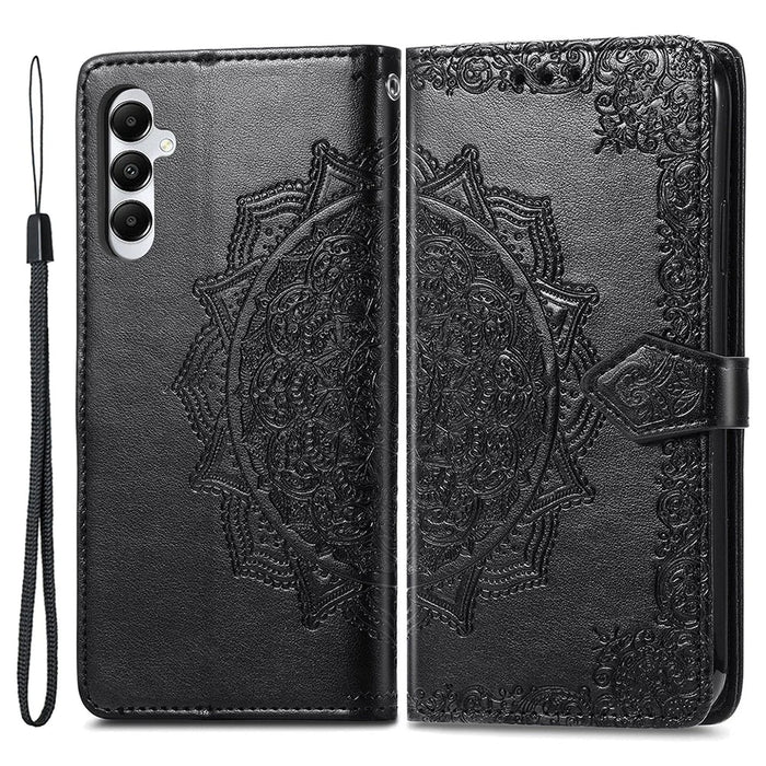 For Samsung Galaxy A05s 4G Magnetic Phone Case Embossed Mandala Pattern Cover - Black - 1