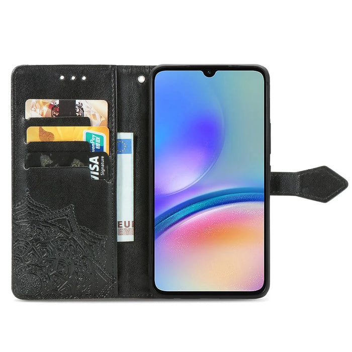 For Samsung Galaxy A05s 4G Magnetic Phone Case Embossed Mandala Pattern Cover - Black - 2