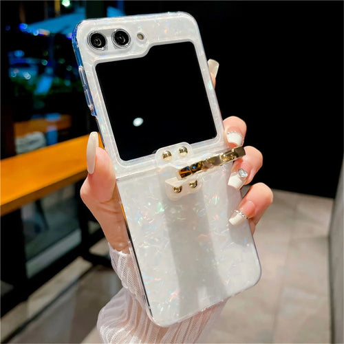 For Samsung Galaxy Z Flip5 5G Case Shell Pattern PC Phone Cover with Metal Ring Kickstand - Multi-color - 1