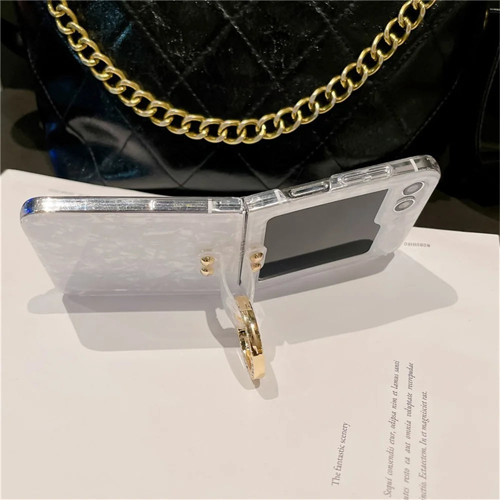 For Samsung Galaxy Z Flip5 5G Case Shell Pattern PC Phone Cover with Metal Ring Kickstand - Multi-color - 2