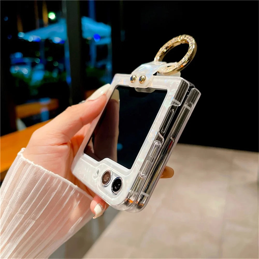 For Samsung Galaxy Z Flip5 5G Case Shell Pattern PC Phone Cover with Metal Ring Kickstand - Multi-color - 3