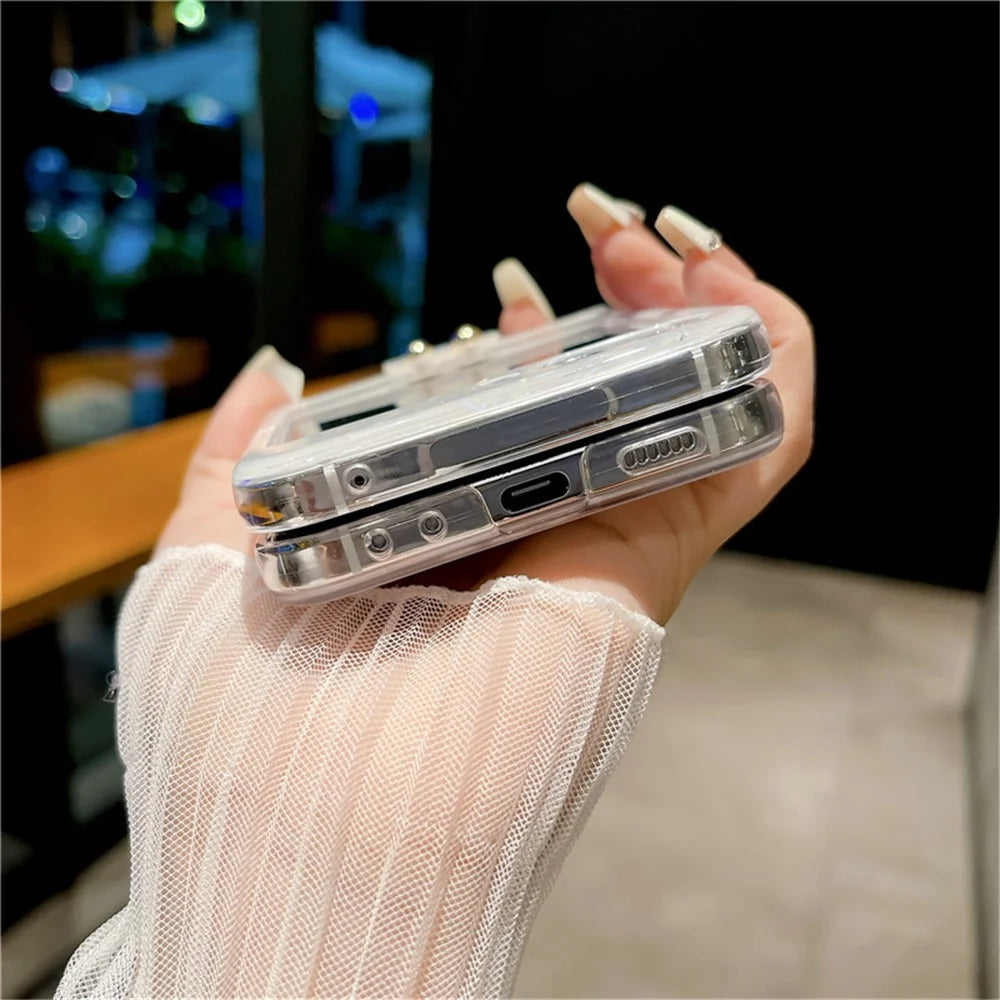 For Samsung Galaxy Z Flip5 5G Case Shell Pattern PC Phone Cover with Metal Ring Kickstand - Multi-color - 4